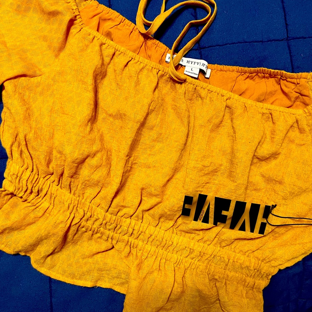 Gold crop top , elastic waist